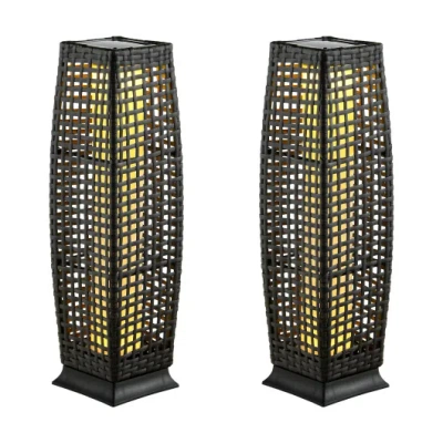 Costway 2 Pieces Solar-powered Square Wicker Floor Lamps With Auto Led Light-black