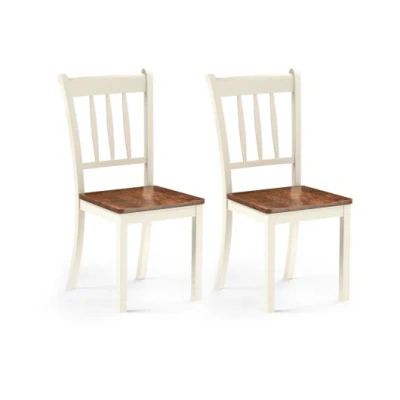Costway 2 Pieces Solid Whitesburg Spindle Back Wood Dining Chairs-white In Multi