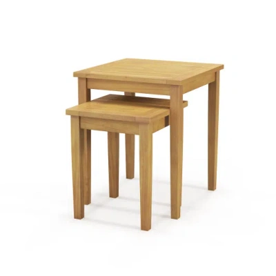 Costway 2 Pieces Space Saving Design Teak Wood Outdoor Patio Nesting Table In Brown