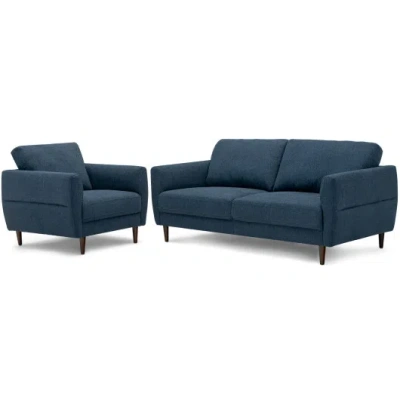 Costway 2 Pieces Upholstered Sofa Set With Removable Cushion Covers-navy