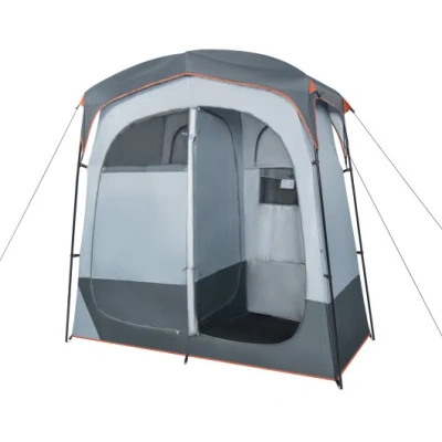Costway 2 Rooms Oversize Privacy Shower Tent With Removable Rain Fly And Inside Pocket-gray In Multi