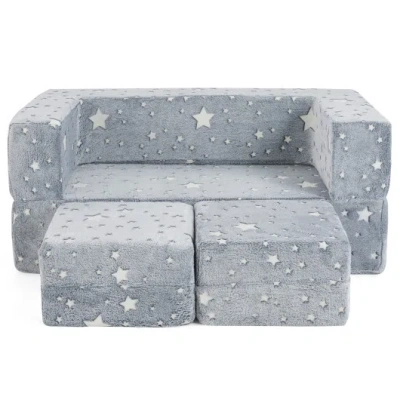 Costway 2 Seater Kids Play Couch With Removable And Machine Washable Flannel Cover-gray