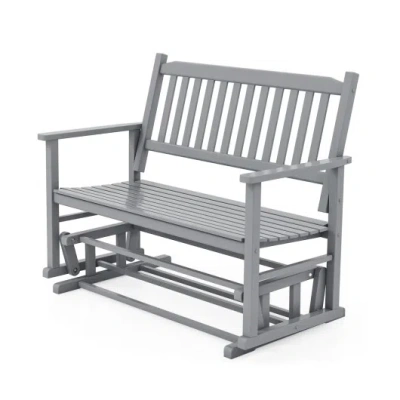 Costway 2 Seats Outdoor Glider Bench With Armrests And Slatted Seat-gray
