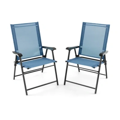 Costway 2 Set Of Patio Dining Chair With Armrests And Metal Frame-blue