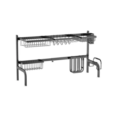 Costway 2 Tier Adjustable Over Sink Dish Drying Rack With 8 Hooks In Black