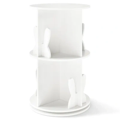 Costway 2 Tier Freestanding Kids Rotating Bookshelf Storage Rack With Bunny Baffles-white