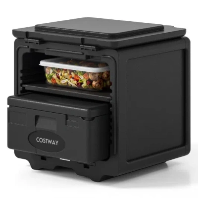 Costway 2 Tier Insulated Food Pan Carrier Food Warmer With Removable Tray And Box In Black