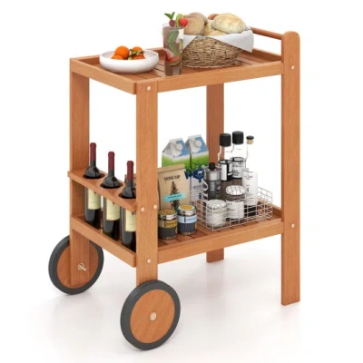 Costway 2 Tier Rolling Serving Cart With Wine Bottle Holders And 2 Rubber Wheels In Animal Print