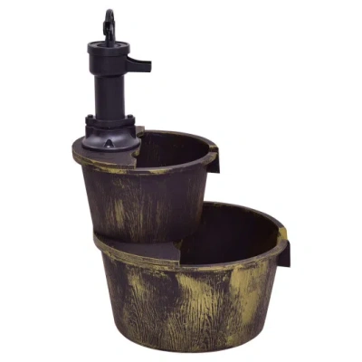 Costway 2 Tiers Outdoor Barrel Waterfall Fountain With Pump In Multi