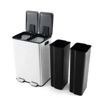 Costway 2 X 8 Gal Dual Compartment Trash Can-white