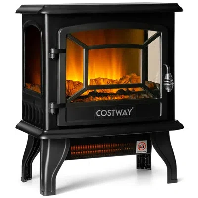 Costway 20'' Freestanding Eleactric Fireplace Heater Stove W/ Thermostat & Flame Effect In Multi