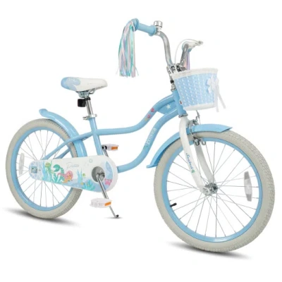 Costway 20 Inch Kids Bike Adjustable With Basket And Streamers Blue - Princess Of The Sea Theme