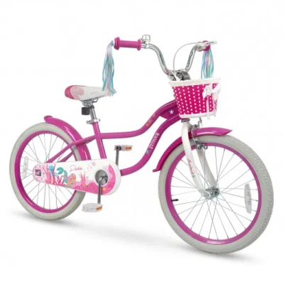 Costway 20 Inch Kids Bike Adjustable With Basket And Streamers Rose Red - Princess Of The Sea Theme In Multi