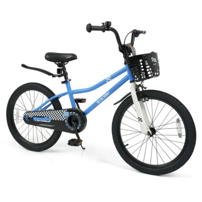 Costway 20 Inch Kids Bike Adjustable With Kickstand And Storage Basket For Aged 8+ Years-navy In Multi