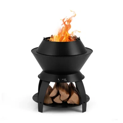 Costway 20 Inch Patio Fire Pit Metal Camping Fire Bowl With Pot Holder And Storage Shelf-black