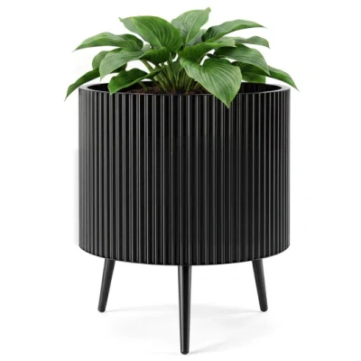 Costway 20 Inch Plant Pot With Stand And Tapered Legs For Garden In Black
