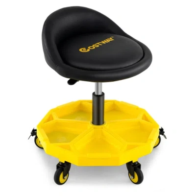 Costway 20 Inch-25 Inch Height Adjustable Rolling Garage Stool With Tool Tray Storage-yellow