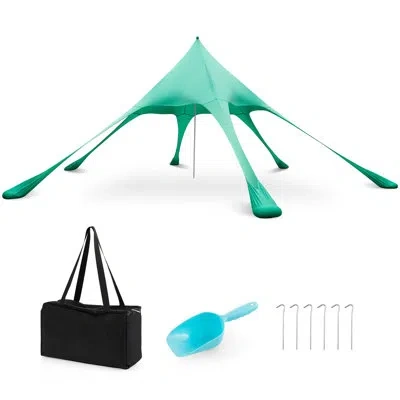Costway 20 X 20 Ft Beach Sunshade Canopy Upf50+ With Carry Bag & 8 Sandbags & Shovel In Green