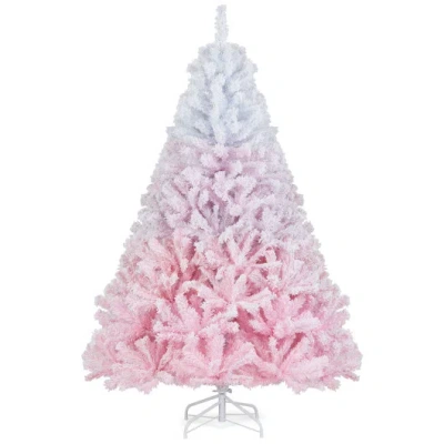Costway 2025 New Artificial Christmas Tree With Folding Metal Stand And 456 Branch Tips-6ft In Pink