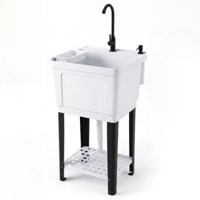 Costway 21.1 Gal Utility Sink Laundry Tub With Rotating Faucet And Adjustable Legs-m In Multi