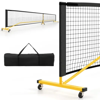 Costway 22 Ft Portable Pickleball Net With 6 Lockable Wheels And Carry Bag In Black