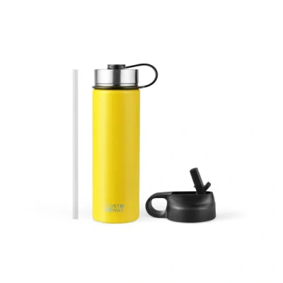 Costway 22 oz Double-walled Insulated Stainless Steel Water Bottle With 2 Lids And Straw-yellow
