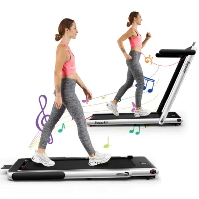 Costway 2.25hp 2 In 1 Folding Treadmill With App Speaker Remote Control-silver In Black