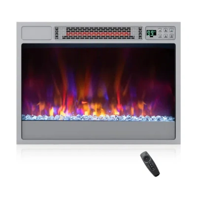 Costway 23 Inch 1500w Recessed Electric Fireplace Insert With Remote Control-silver In Gray