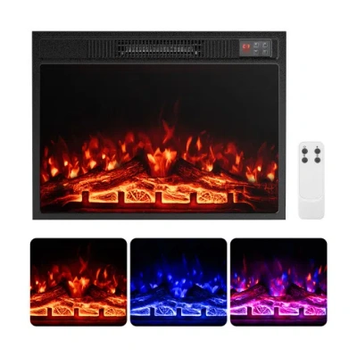 Costway 23 Inch Electric Fireplace Insert Fireplace Heater With Adjustable Flame Color In Black