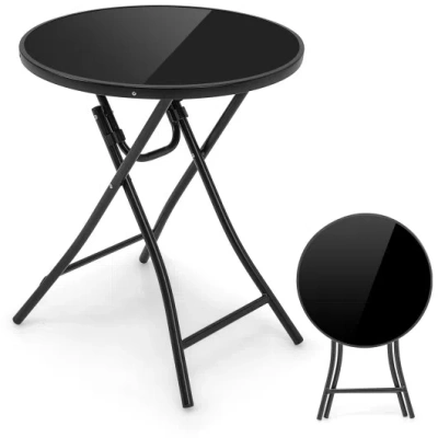Costway 23 Inch Round Bistro Table With Tempered Glass Tabletop In Animal Print