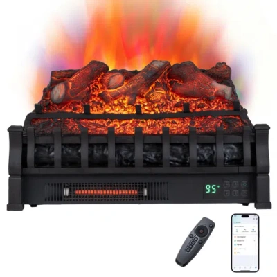 Costway 23" Wi Fi Fireplace Insert Lemonwood Set With App And Remote-black