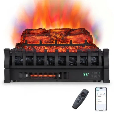 Costway 23" Wi Fi Fireplace Insert Pinewood Set With App And Remote-black