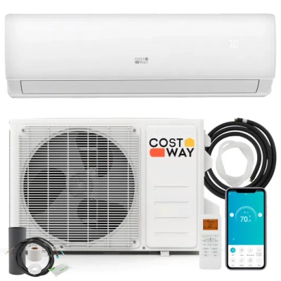 Costway 23000 Btu 208/230v Mini Split Heat Pump Heats At 5℉, Anti-freeze Chassis Technology In Gray