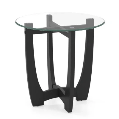 Costway 23.5 Inch Round End Side Table With Tempered Glass Tabletop-black