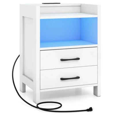Costway 23.5 Inches Nightstand With Charging Station And Open Storage Shelf-white In Animal Print