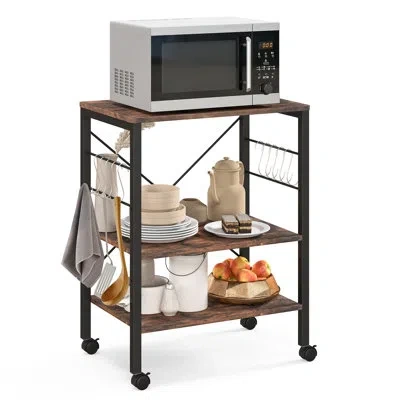 Costway 23.5" Standard Baker's Rack With Microwave Compatibility In Rustic Brown,black
