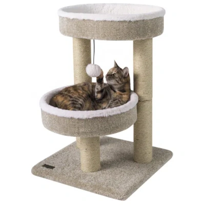 Costway 24" Cat Tower With 2 Plush Perches, Scratching Posts And Dangling Ball-beige In Neutral