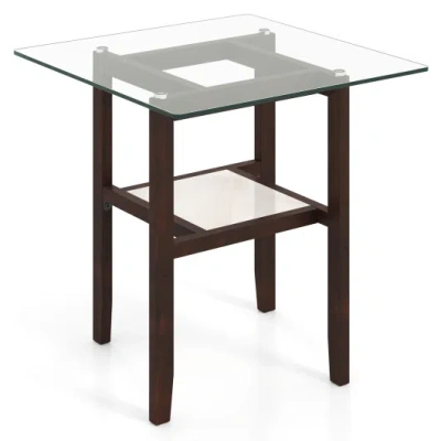Costway 24 Inch 2-tier Square Glass Coffee Table Center Table With Storage Shelf-brown In Multi