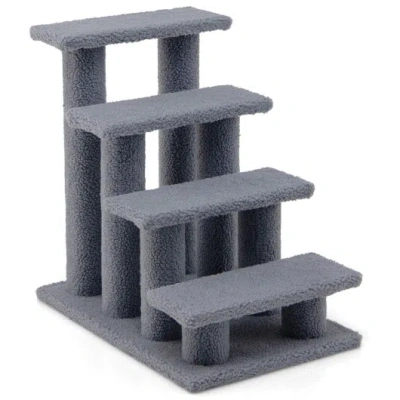 Costway 24 Inch 4-step Pet Stairs Carpeted Ladder Ramp Scratching Post Cat Tree Climber-gray In Blue