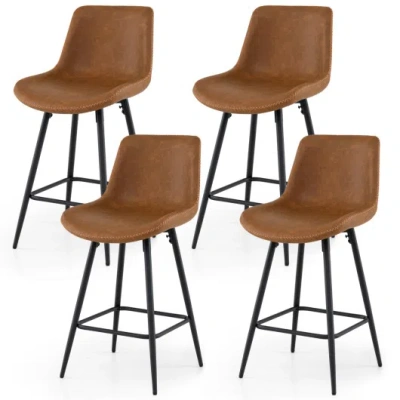 Costway 24 Inch Bar Stools Set Of 4 With Backs And Footrests-brown