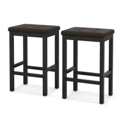 Costway 24 Inch Bar Stools With Padded Seat Footrest And Rubber Wood Frame-brown In Black