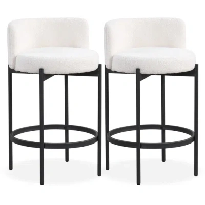 Costway 24 Inch Boucle Counter Stools Set Of 2 With Curved Backrest In White