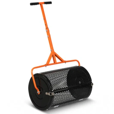 Costway 24 Inch Compost Spreader Peat Moss Spreader Roller With Height-adjustable T-shaped Handle-orange In Black