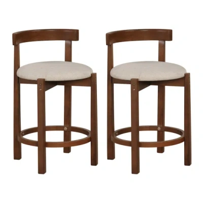 Costway 24 Inch Counter Height Bar Stools Set Of 2 With Backrests And Footrests-beige In Brown