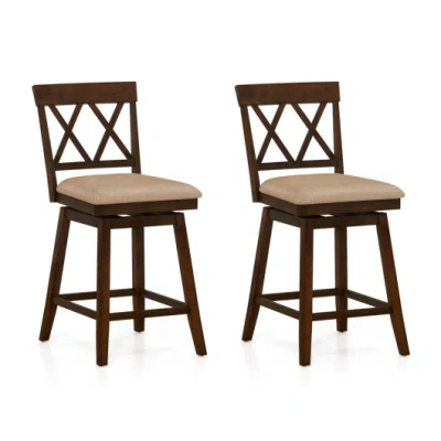 Costway 24 Inch Counter Height Barstools Set Of 2 With Backrest And Seat Cushion-24 Inches In Brown