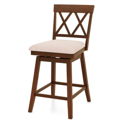 Costway 24 Inch Counter Height Barstools With Backrest And Upholstered Seat Cushion For Kitchen, Dining Room In Brown