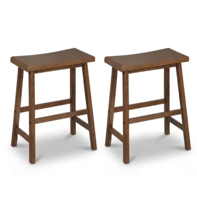 Costway 24 Inch Counter Height Stools Solid Wood Saddle Bar Stools Set Of 2-brown