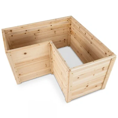 Costway 24 Inch L-shaped Wooden Raised Garden Bed With Open-ended Base-natural In Multi