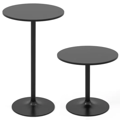 Costway 24 Inch Modern Round Cocktail Table With Metal Base And Mdf Top-set Of 2 In Black