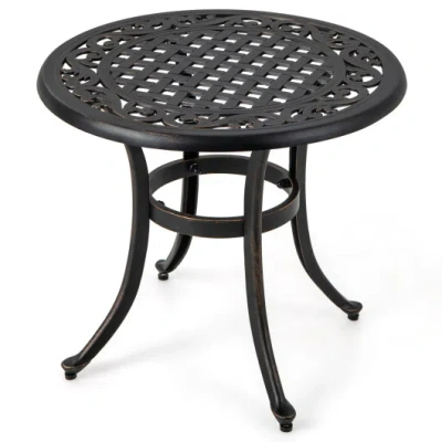 Costway 24 Inch Patio Side Table With Adjustable Footpads For Poolside Backyard Balcony-rustic Brown In Black